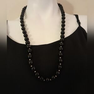 Unbranded- 30" Black Beaded Neckace with Small Gold Spacer Beads New In Package